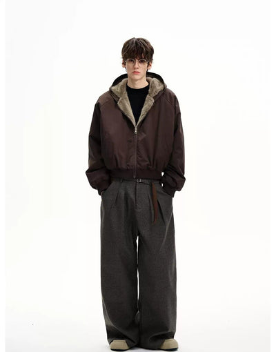 Faux-Shearling Trim Hooded Jacket Korean Street Fashion Jacket By MaxDstr Shop Online at OH Vault