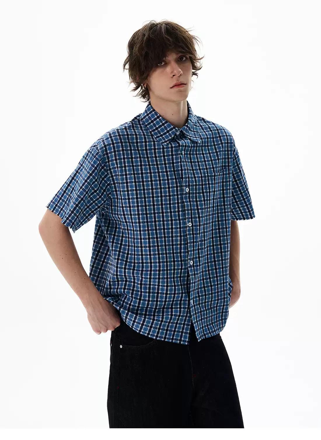Retro Plaid Boxy Shirt Korean Street Fashion Shirt By 77Flight Shop Online at OH Vault