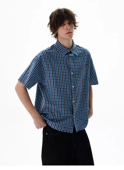Retro Plaid Boxy Shirt Korean Street Fashion Shirt By 77Flight Shop Online at OH Vault