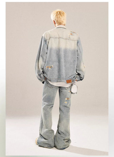 Washed Patched Detail Denim Jacket Korean Street Fashion Jacket By New Start Shop Online at OH Vault