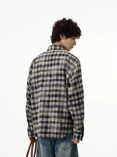 Vintage Plaid Long Sleeve Shirt Korean Street Fashion Shirt By 77Flight Shop Online at OH Vault