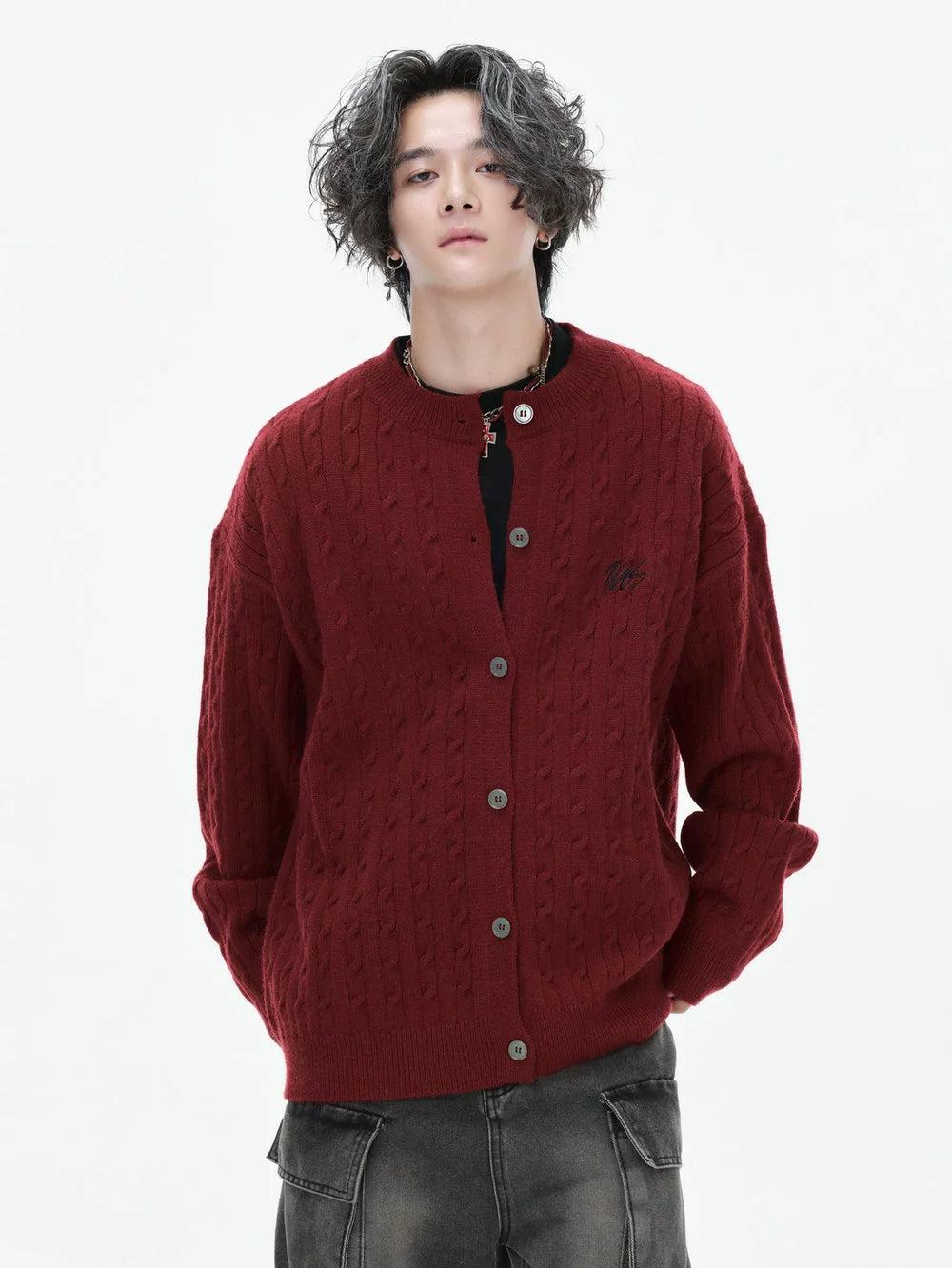 Logo Cable Knit Cardigan Korean Street Fashion Cardigan By INS Korea Shop Online at OH Vault