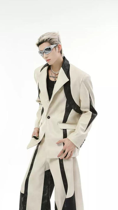 Contrast PU Leather Spliced Blazer & Pants Set Korean Street Fashion Clothing Set By Turn Tide Shop Online at OH Vault