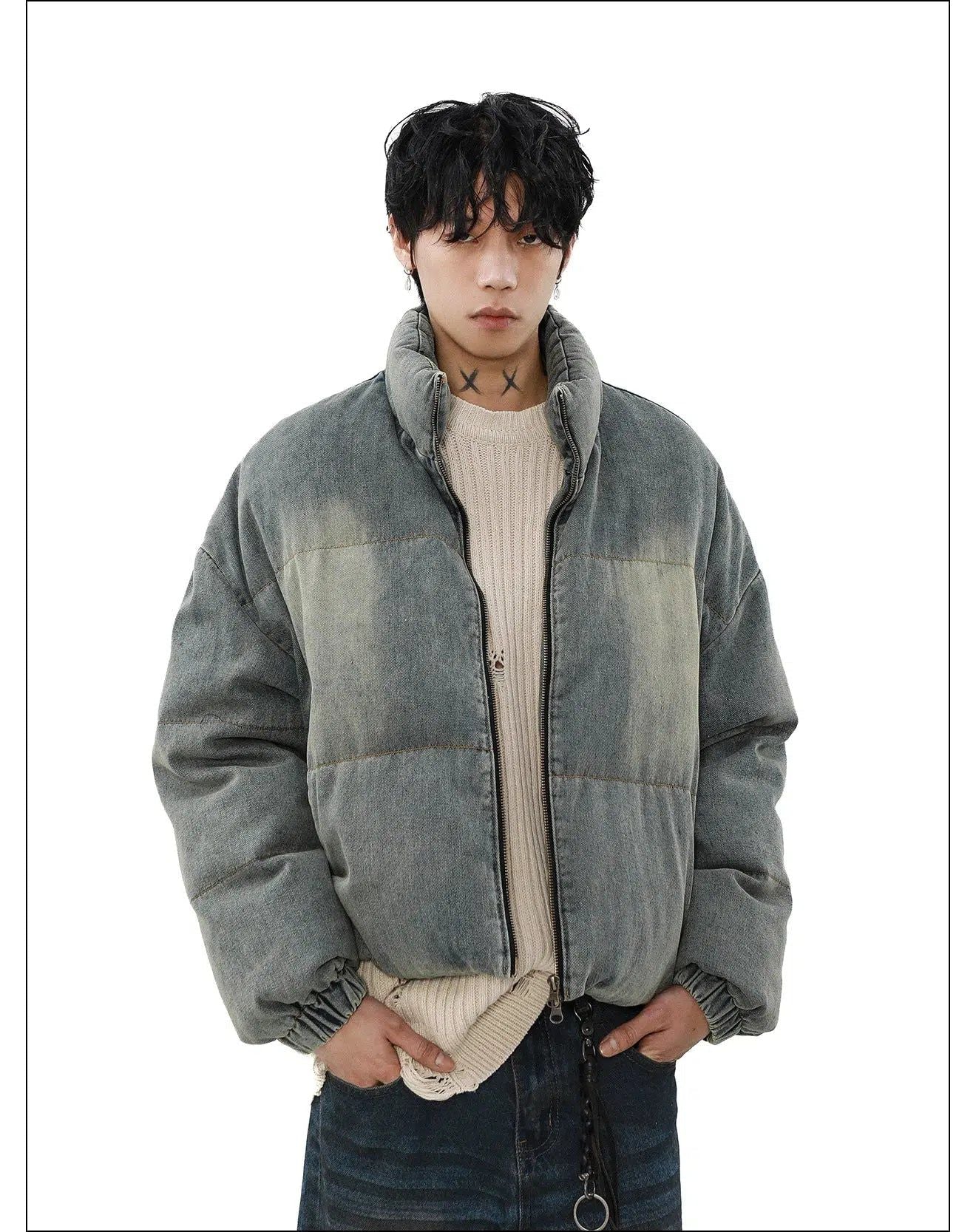 Washed Denim Down Jacket Korean Street Fashion Jacket By Mr Nearly Shop Online at OH Vault