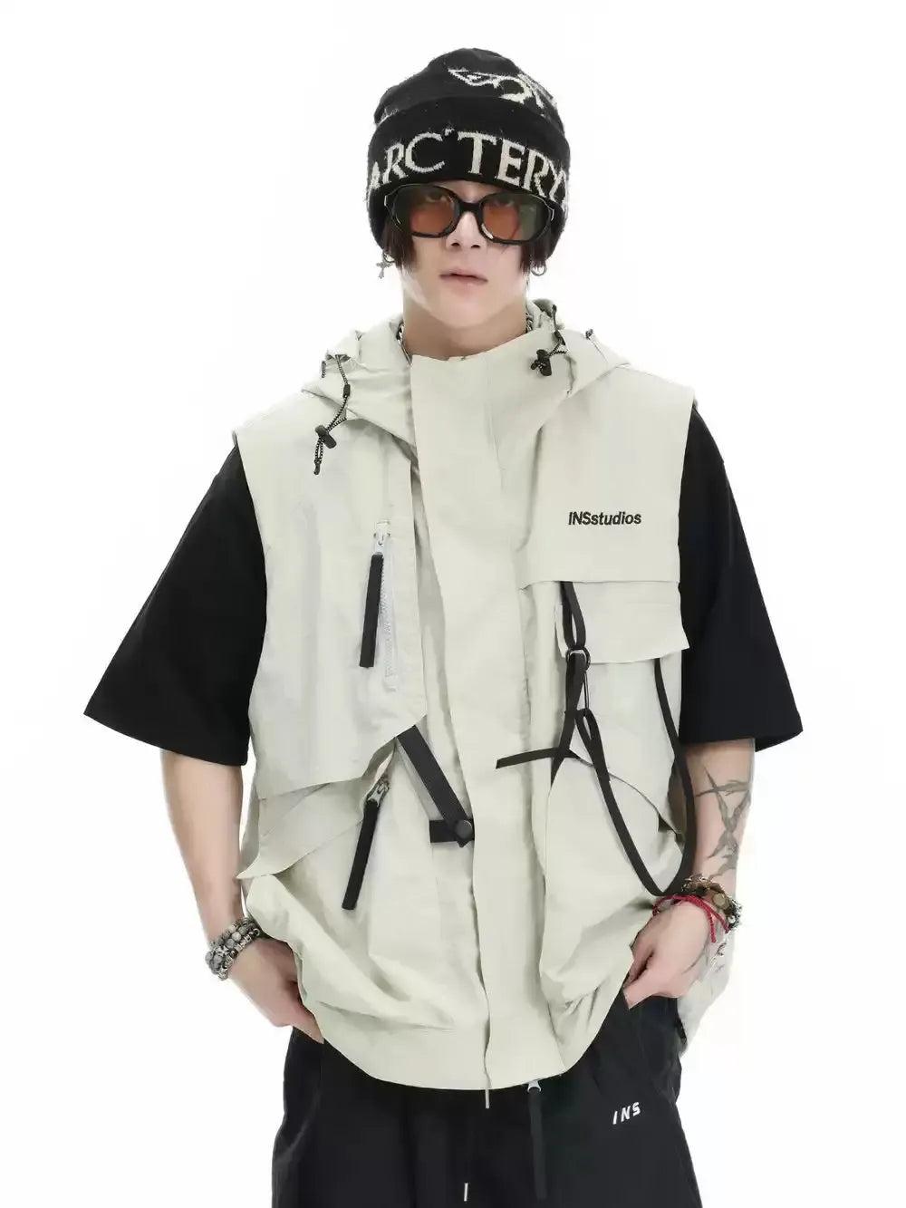 Structured Utility Hooded Vest Korean Street Fashion Vest By INS Korea Shop Online at OH Vault