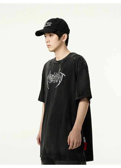 Distressed and Washed T-Shirt Korean Street Fashion T-Shirt By 77Flight Shop Online at OH Vault