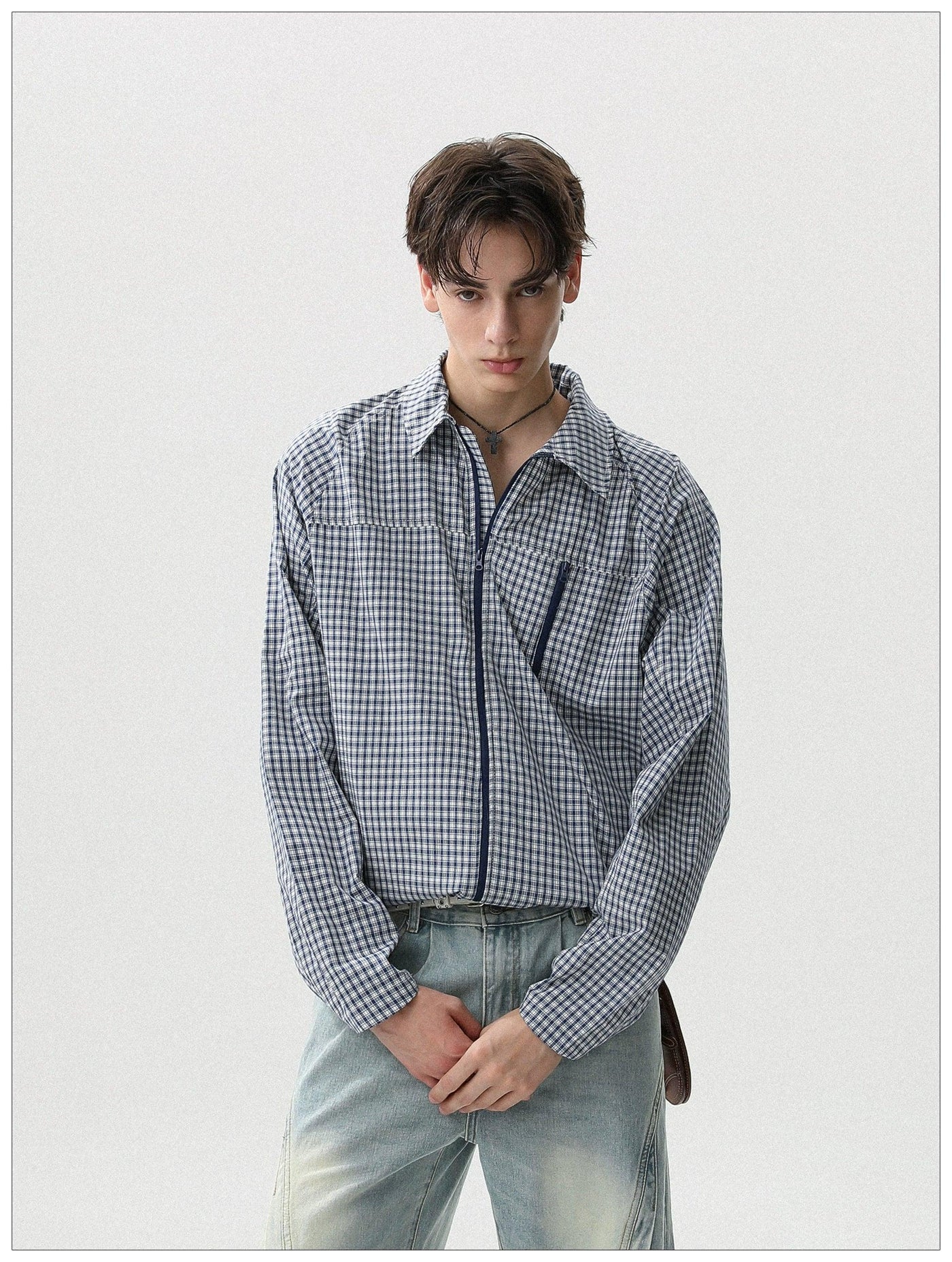 Line Zippers Plaid Jacket Korean Street Fashion Jacket By Mr Nearly Shop Online at OH Vault