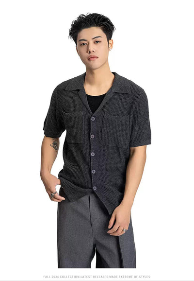Textured Breast Pocket Knit Shirt Korean Street Fashion Shirt By Made Extreme Shop Online at OH Vault