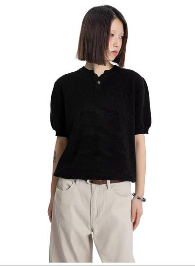 Waffle Grid Buttoned Knit T-Shirt Korean Street Fashion T-Shirt By Made Extreme Shop Online at OH Vault