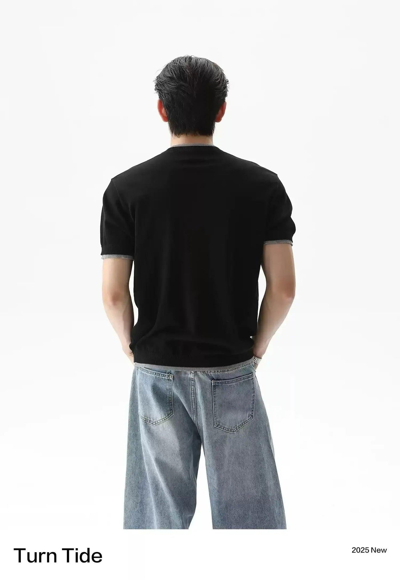 Henley Collar Ribbed Hem T-Shirt Korean Street Fashion T-Shirt By Turn Tide Shop Online at OH Vault