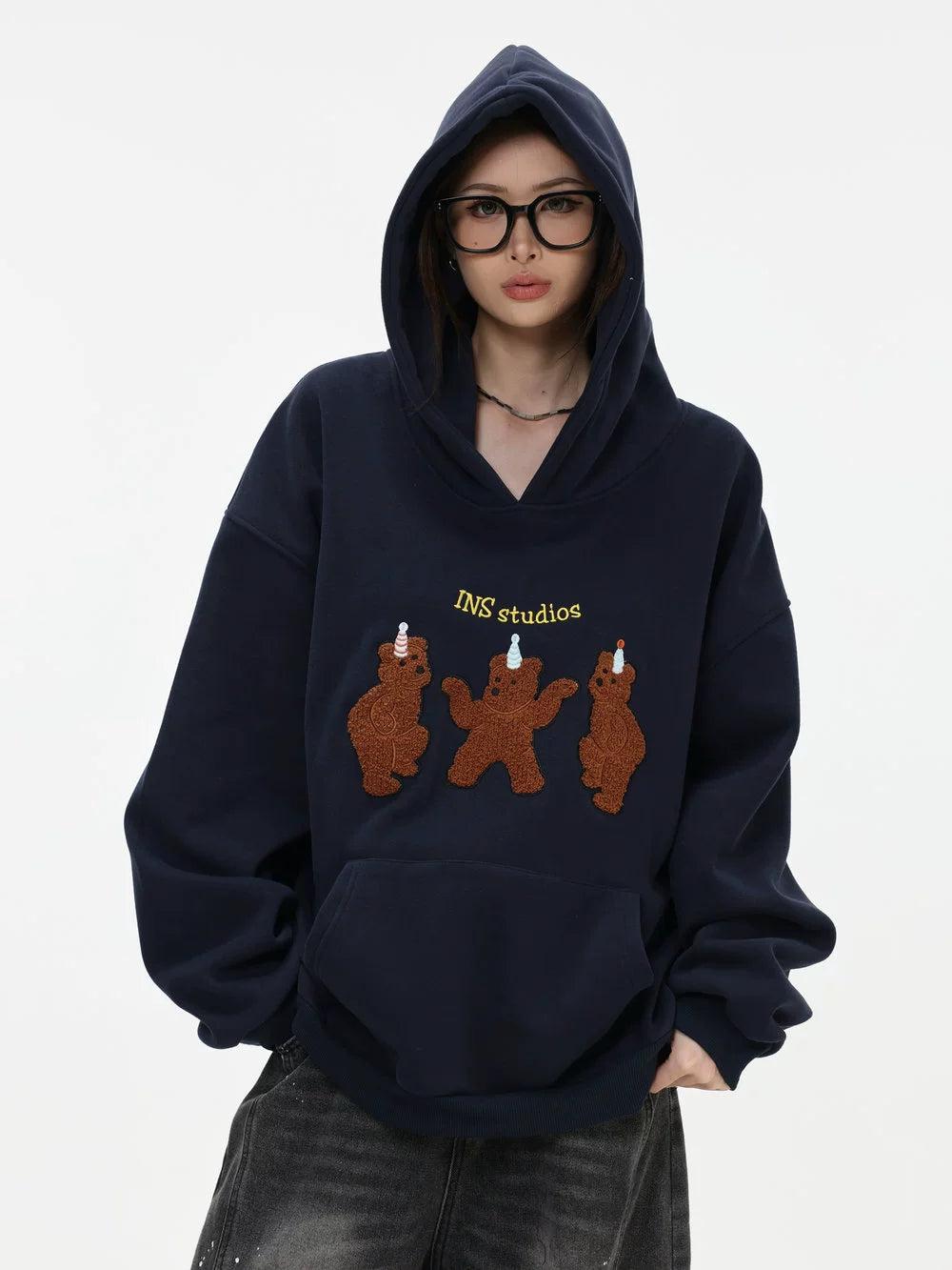 Flock Embroidered Hoodie Korean Street Fashion Hoodie By INS Korea Shop Online at OH Vault