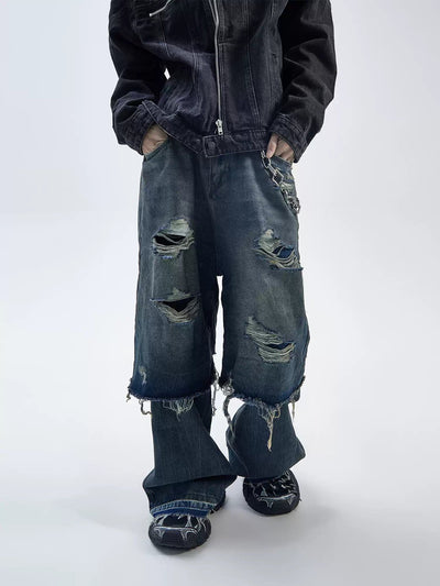 Layered & Distressed Tassels Jeans Korean Street Fashion Jeans By Ash Dark Shop Online at OH Vault