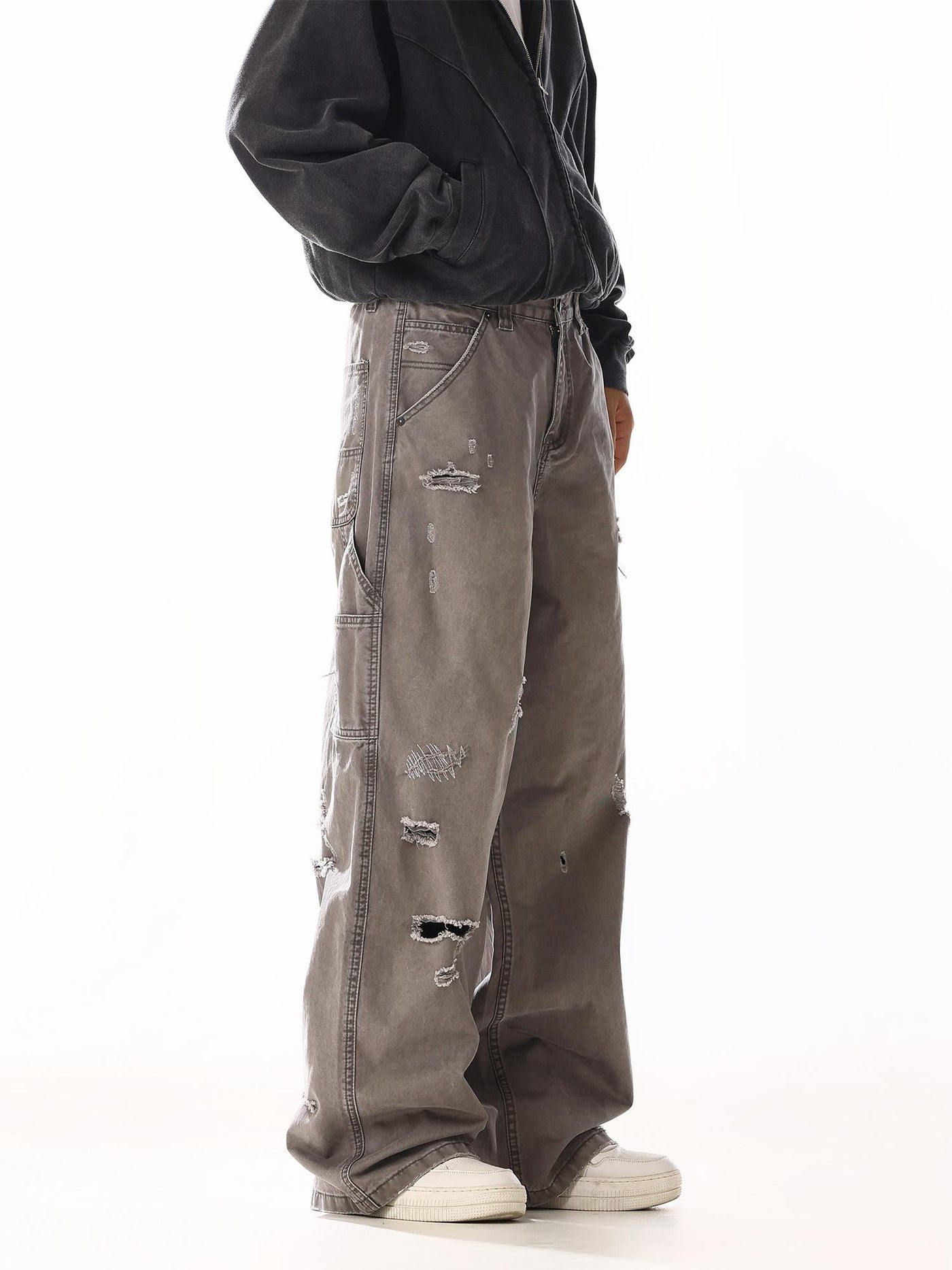 Ripped Spots Straight Leg Jeans Korean Street Fashion Jeans By MEBXX Shop Online at OH Vault