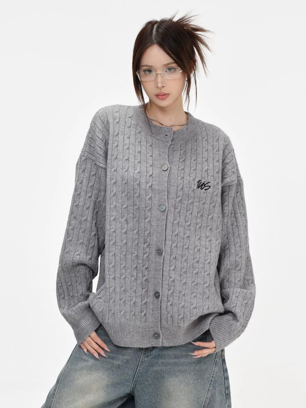 Logo Cable Knit Cardigan Korean Street Fashion Cardigan By INS Korea Shop Online at OH Vault