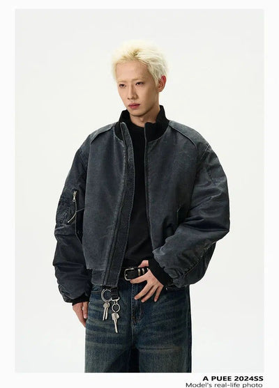 Washed Ribbed Hem Short Jacket Korean Street Fashion Jacket By A PUEE Shop Online at OH Vault