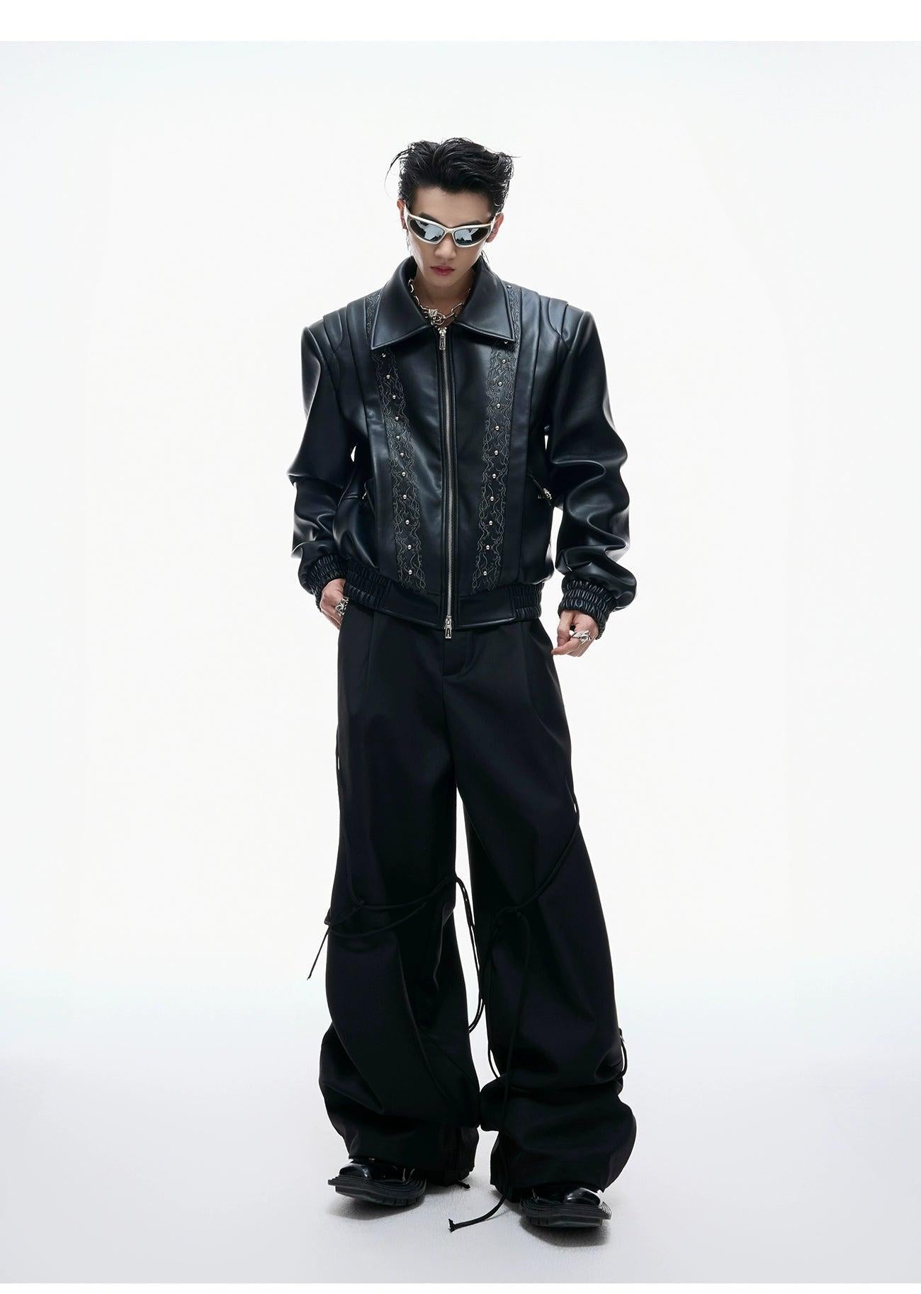 Vine Embroidery Structured PU Leather Jacket Korean Street Fashion Jacket By Argue Culture Shop Online at OH Vault