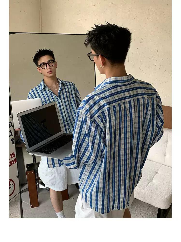 Casual Plaid Long Sleeve Shirt Korean Street Fashion Shirt By Poikilotherm Shop Online at OH Vault
