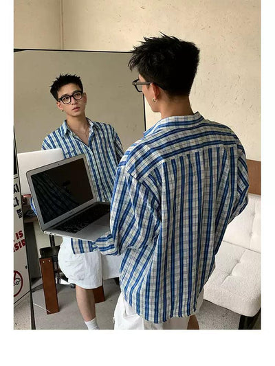 Casual Plaid Long Sleeve Shirt Korean Street Fashion Shirt By Poikilotherm Shop Online at OH Vault