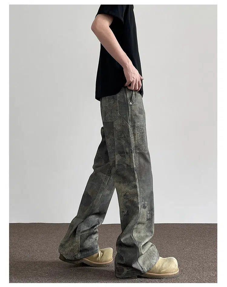 Old Camouflage Slim Fit Jeans Korean Street Fashion Jeans By A PUEE Shop Online at OH Vault