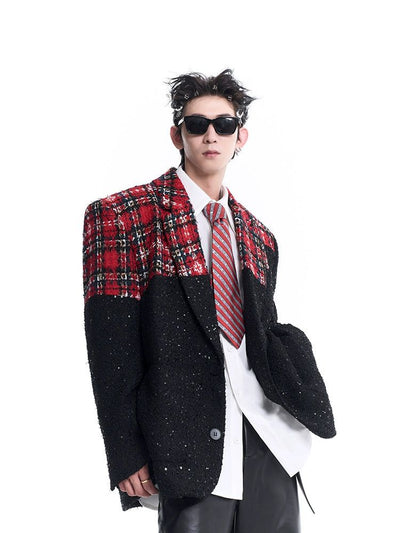 Starry Stitched Plaid Blazer Korean Street Fashion Blazer By Slim Black Shop Online at OH Vault