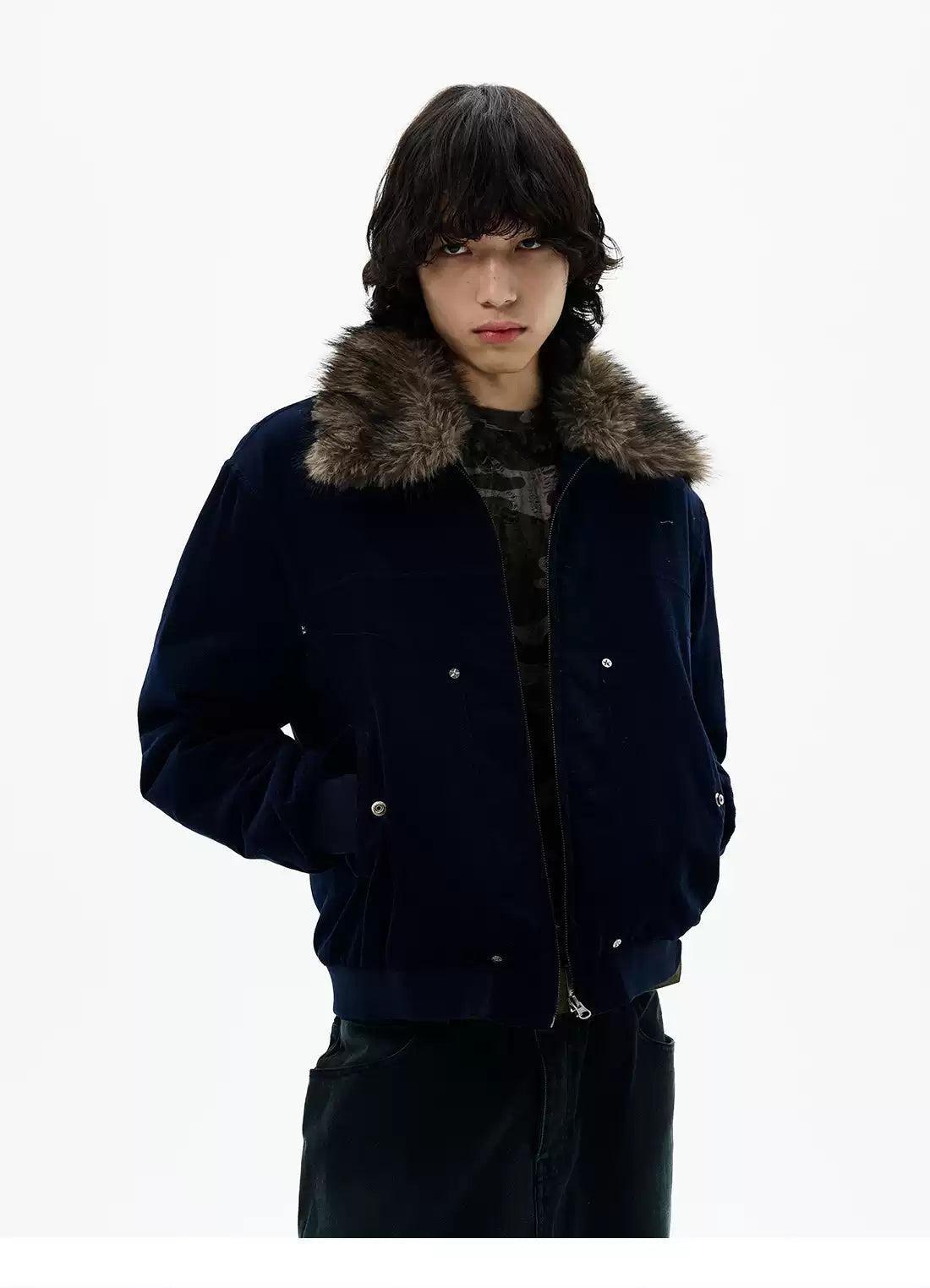 Fur-Trim Zipped Jacket Korean Street Fashion Jacket By 77Flight Shop Online at OH Vault