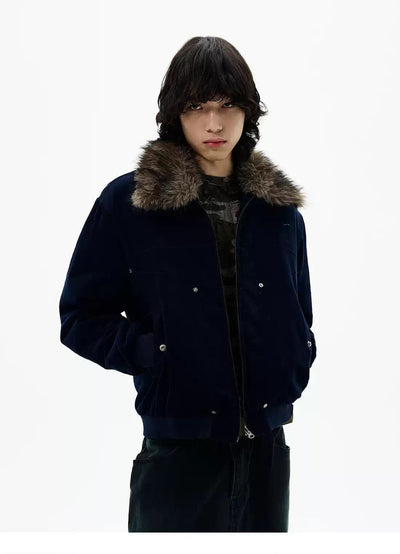 Fur-Trim Zipped Jacket Korean Street Fashion Jacket By 77Flight Shop Online at OH Vault