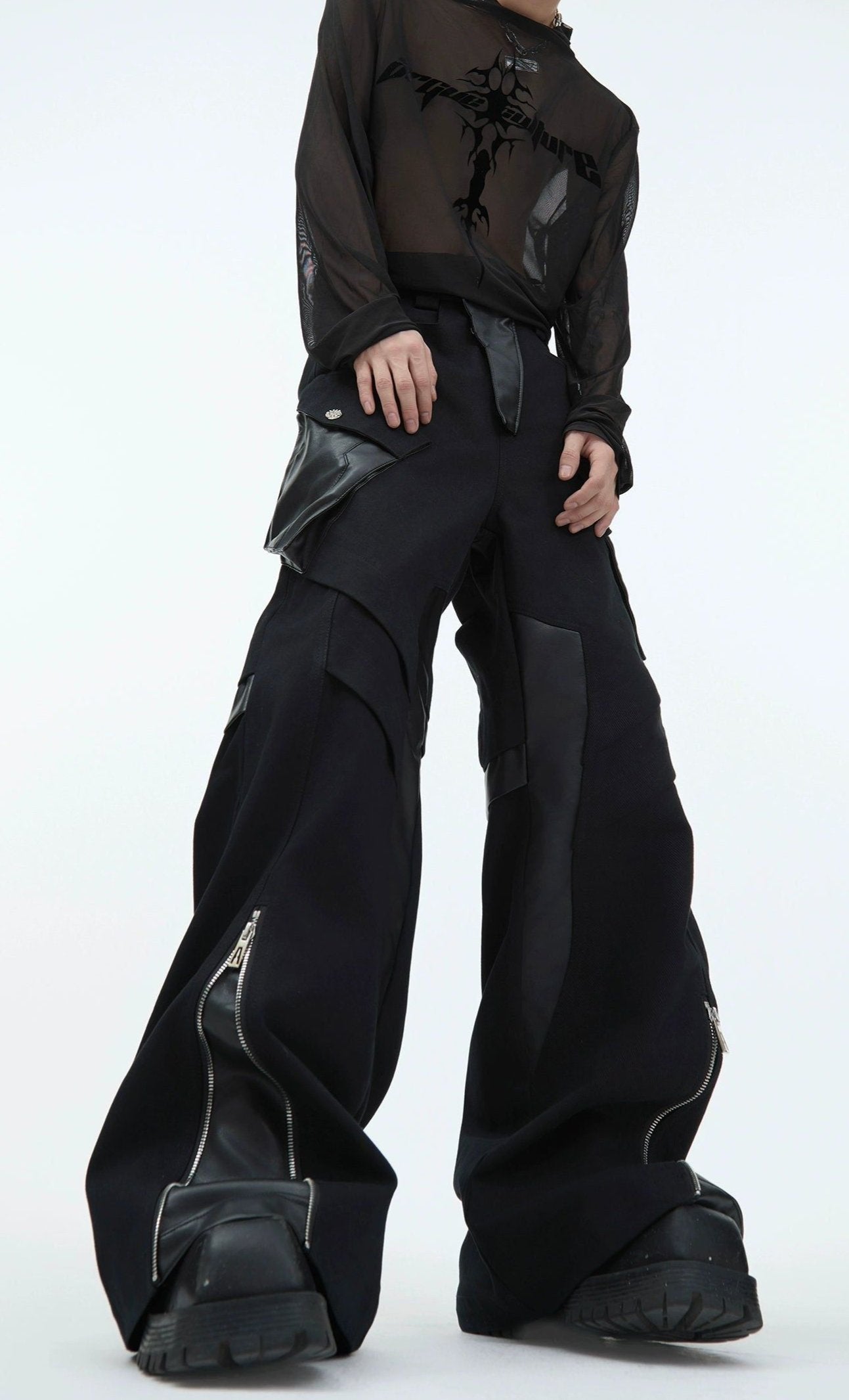 Side Zipper Spliced PU Leather Pants Korean Street Fashion Pants By Argue Culture Shop Online at OH Vault