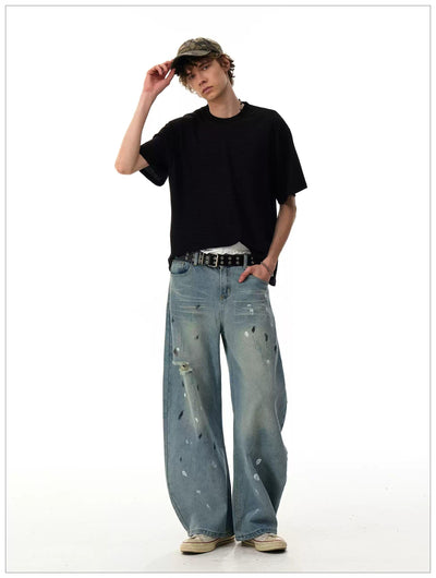 Faded Paint Details Straight Jeans Korean Street Fashion Jeans By Mr Nearly Shop Online at OH Vault