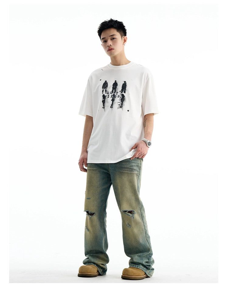 Rustic-Dyed Ripped Hole Jeans Korean Street Fashion Jeans By A PUEE Shop Online at OH Vault