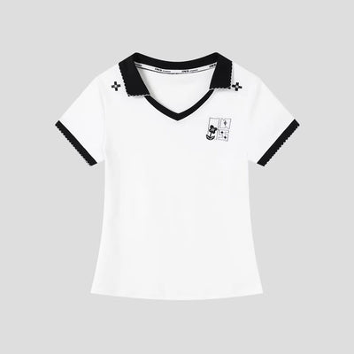 Embroidered Logo Contrast Collar T-Shirt Korean Street Fashion T-Shirt By INS Korea Shop Online at OH Vault