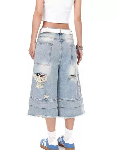Dstressed Lines Frayed Denim Shorts Korean Street Fashion Shorts By Blacklists Shop Online at OH Vault