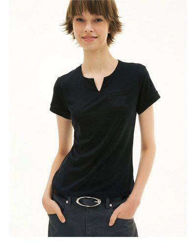 Basic Slim Fit V-Neck T-Shirt Korean Street Fashion T-Shirt By Funky Fun Shop Online at OH Vault