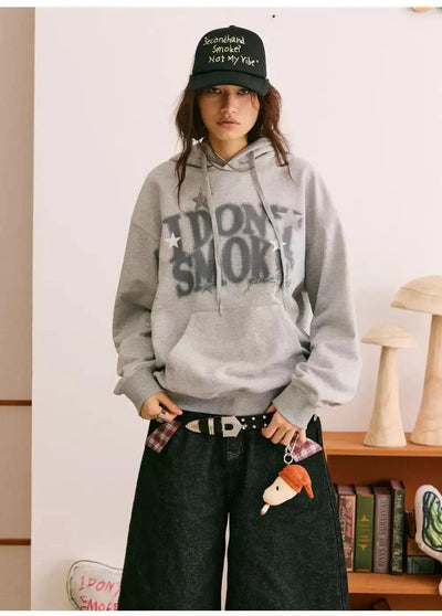 Blurred Logo and Stars Hoodie Korean Street Fashion Hoodie By Donsmoke Shop Online at OH Vault
