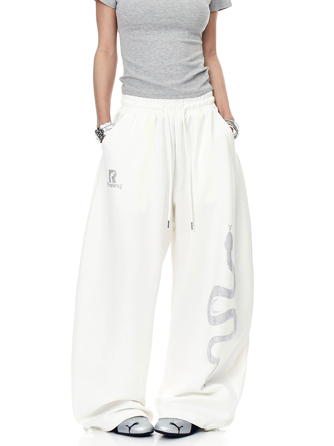 Rhinestone Snake Drawstring Sweatpants Korean Street Fashion Pants By Blacklists Shop Online at OH Vault
