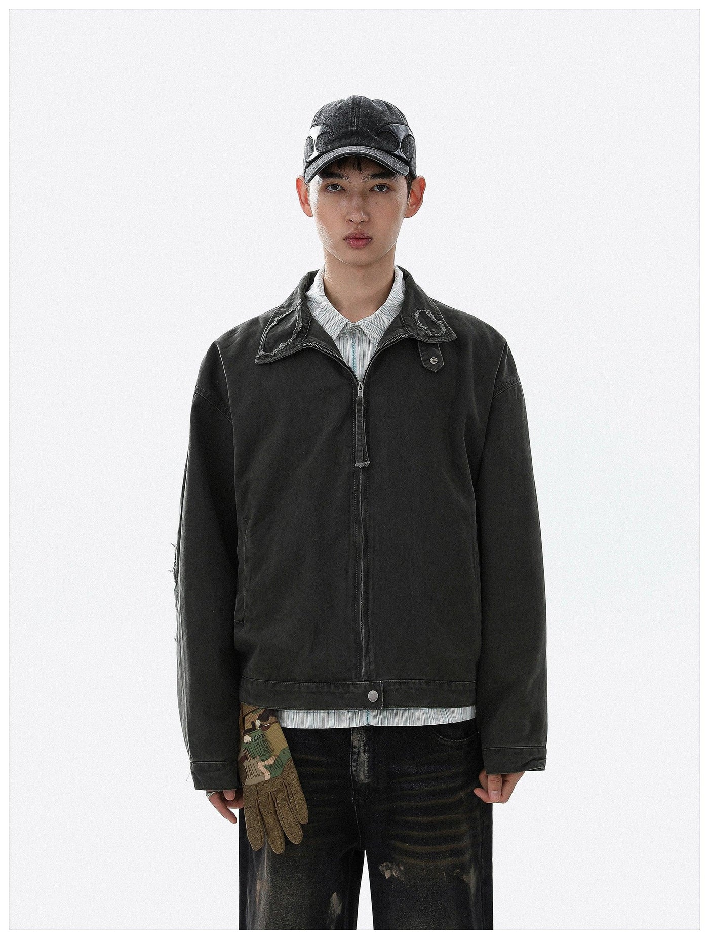 Faded Wash Zipped Denim Jacket Korean Street Fashion Jacket By Mr Nearly Shop Online at OH Vault
