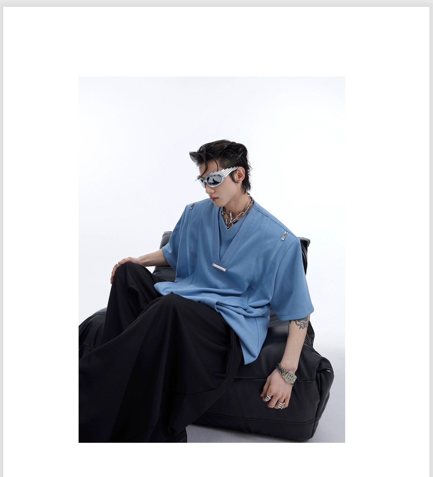 Neck Layer Zipped T-Shirt Korean Street Fashion T-Shirt By Argue Culture Shop Online at OH Vault