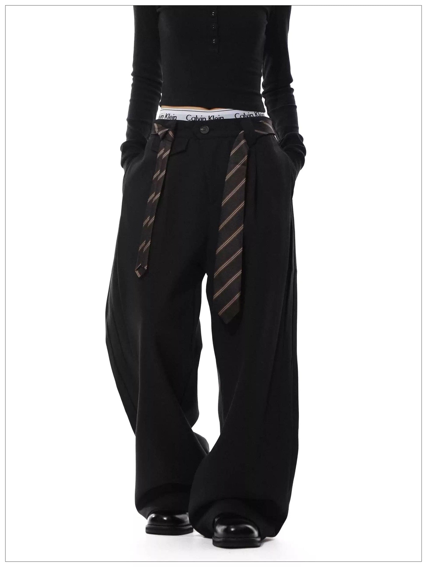 Pleated Belt Strap Trousers Korean Street Fashion Trousers By Mr Nearly Shop Online at OH Vault