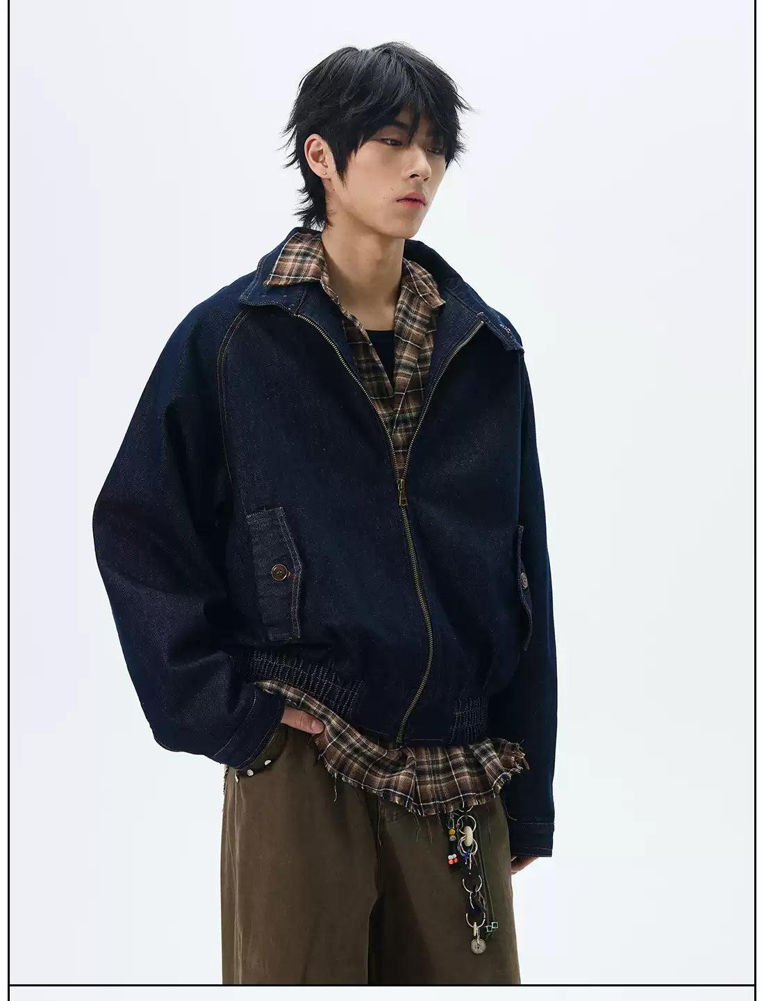 Wrapped Collar Flap Pocket Denim Jacket Korean Street Fashion Jacket By 77Flight Shop Online at OH Vault