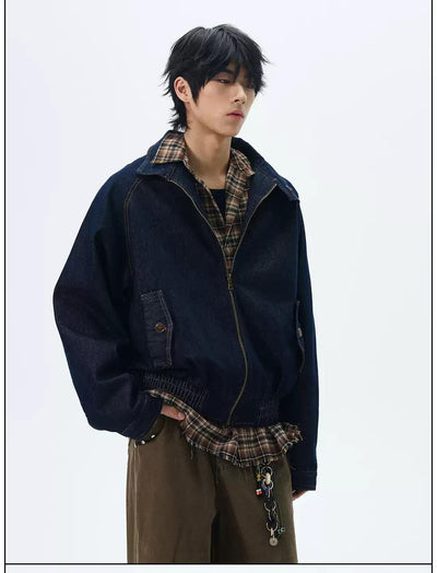 Wrapped Collar Flap Pocket Denim Jacket Korean Street Fashion Jacket By 77Flight Shop Online at OH Vault