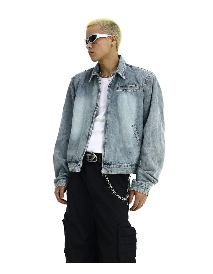 Boxy Cut Washed Denim Jacket Korean Street Fashion Jacket By MEBXX Shop Online at OH Vault