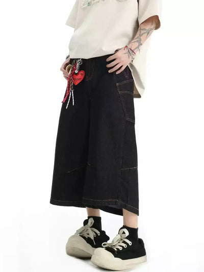 Multi-Pocket Washed Denim Shorts Korean Street Fashion Shorts By INS Korea Shop Online at OH Vault