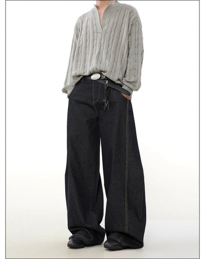 Stitched Wide Leg Inverted Jeans Korean Street Fashion Jeans By Mr Nearly Shop Online at OH Vault