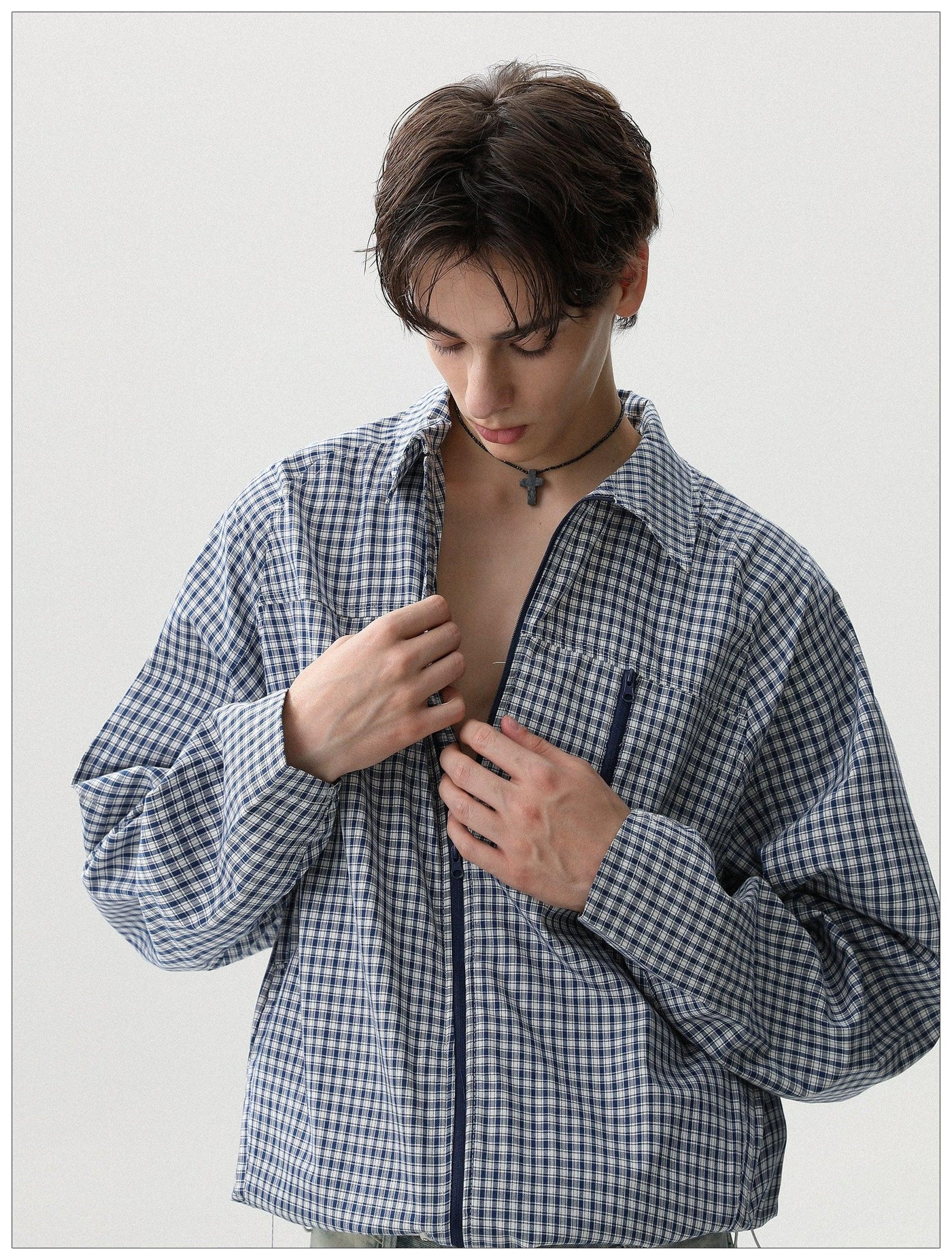 Line Zippers Plaid Jacket Korean Street Fashion Jacket By Mr Nearly Shop Online at OH Vault