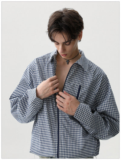 Line Zippers Plaid Jacket Korean Street Fashion Jacket By Mr Nearly Shop Online at OH Vault