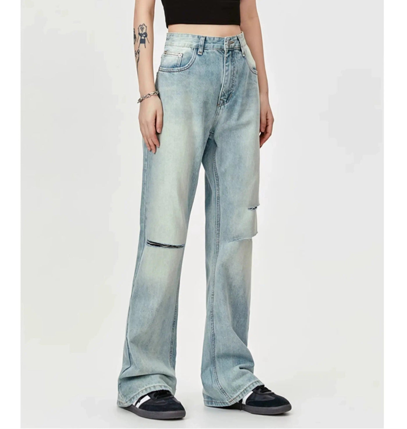 Faded Ripped Knee Jeans Korean Street Fashion Jeans By Made Extreme Shop Online at OH Vault