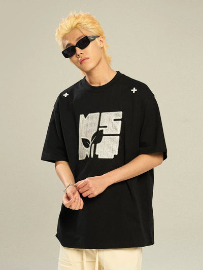 Textured Stitch Logo T-Shirt Korean Street Fashion T-Shirt By New Start Shop Online at OH Vault