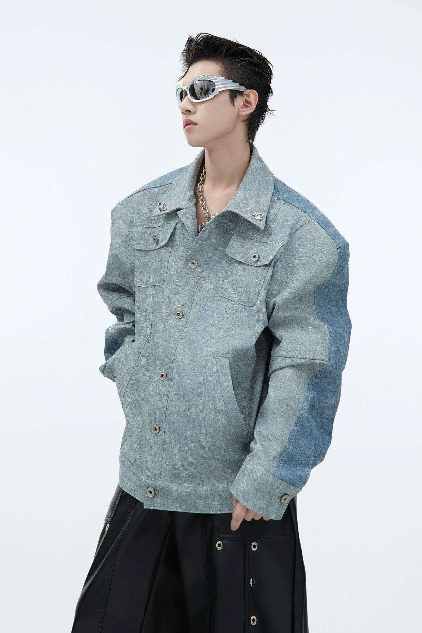 Textured Contrast Boxy Button Jacket Korean Street Fashion Jacket By Argue Culture Shop Online at OH Vault