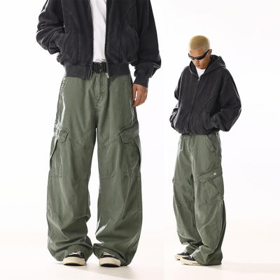 Washed Mid-Rise Loose Fit Cargo Pants Korean Street Fashion Pants By MEBXX Shop Online at OH Vault