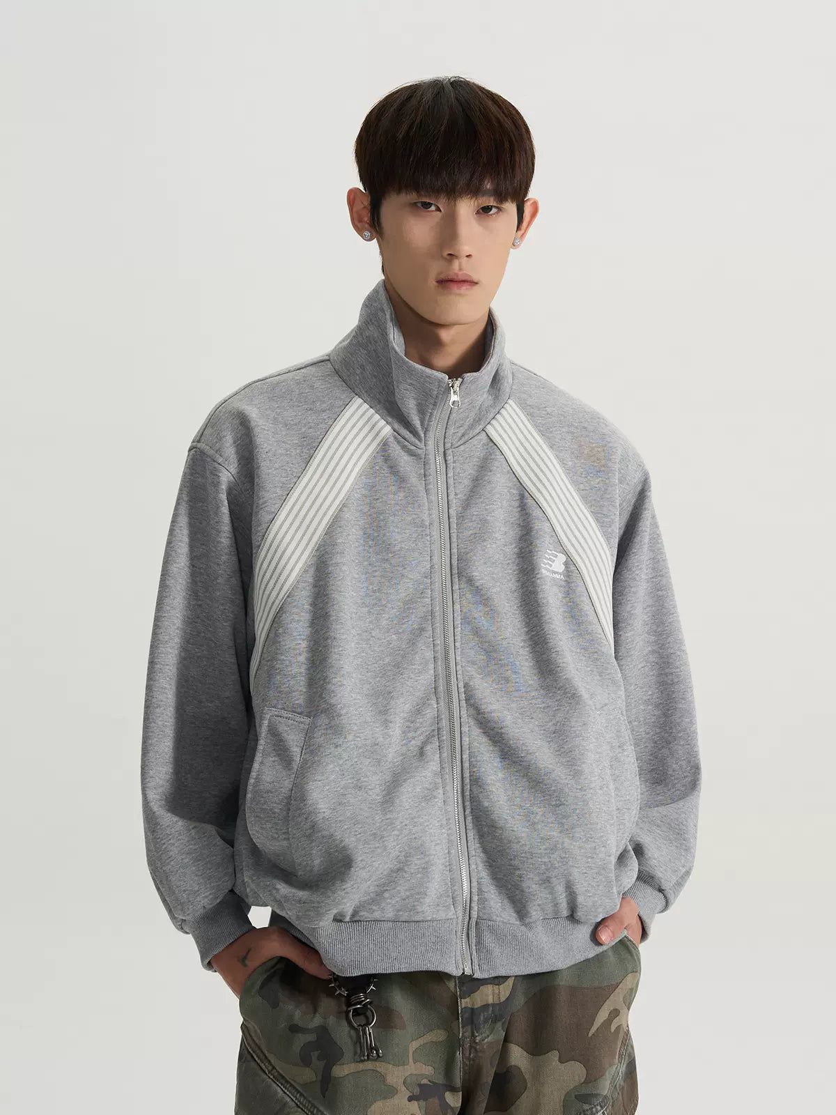 Zip-Up Striped Line Jacket Korean Street Fashion Jacket By A PUEE Shop Online at OH Vault