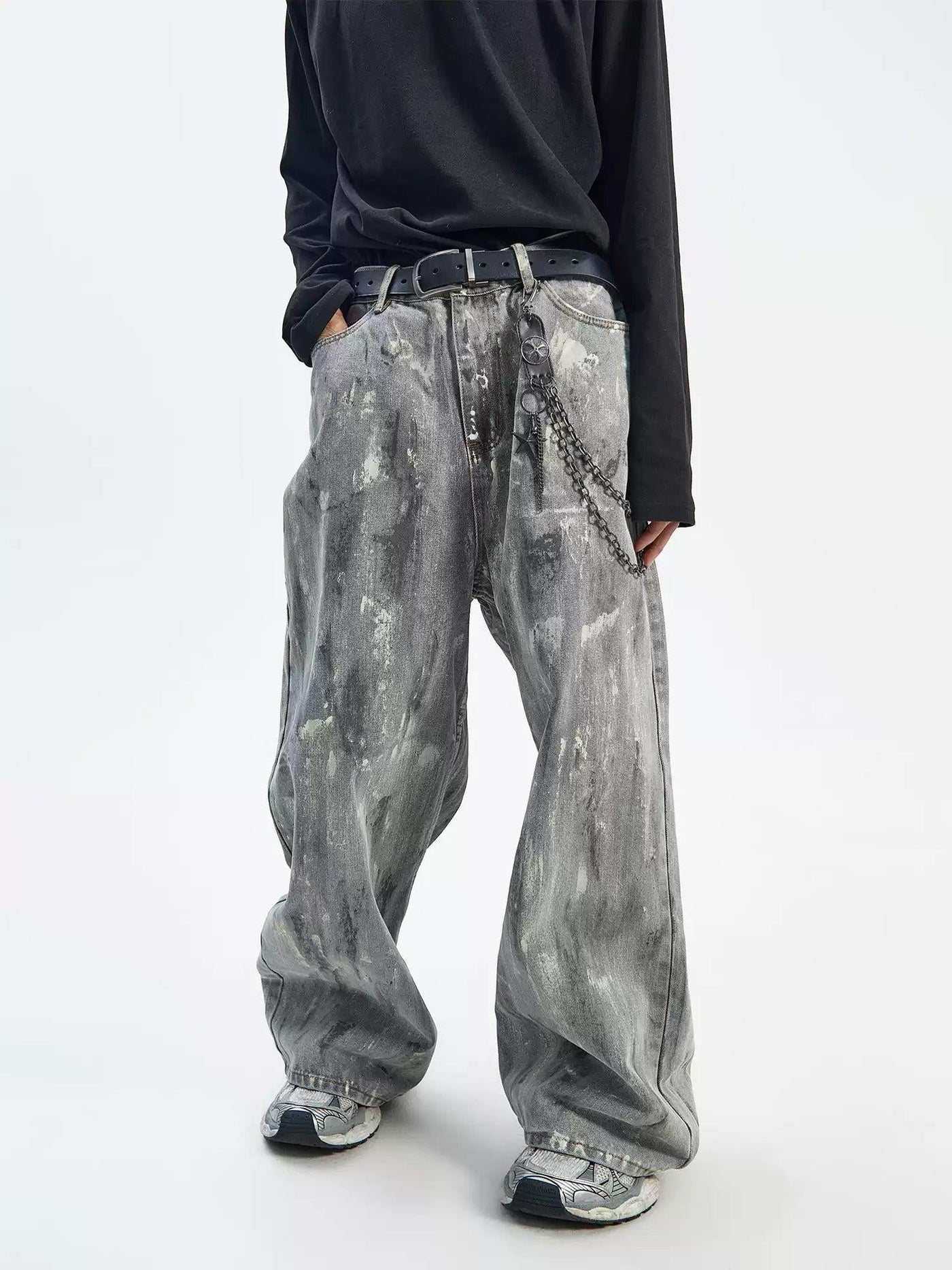 Graffiti Ink Wide Leg Jeans Korean Street Fashion Jeans By Ash Dark Shop Online at OH Vault